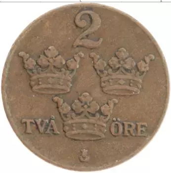 Монета 2 эре Швеции 1936 года Бронза Густав V