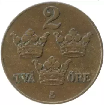 Монета 2 эре Швеции 1936 года Медь Вензель