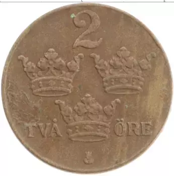 Монета 2 эре Швеции 1937 года Бронза Карл Густав