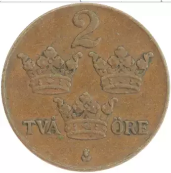 Монета 2 эре Швеции 1937 года Бронза Густав V