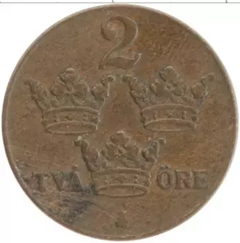 Монета 2 эре Швеции 1939 года Бронза Густав V
