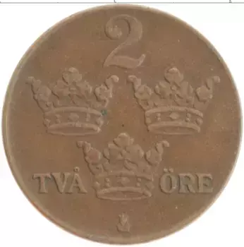 Монета 2 эре Швеции 1939 года Бронза Густав V
