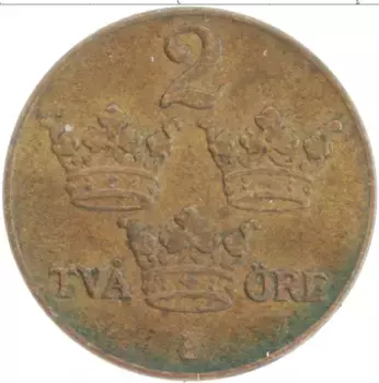 Монета 2 эре Швеции 1939 года Бронза Густав V