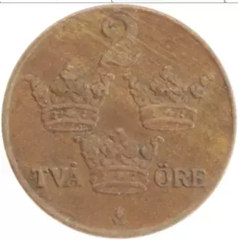 Монета 2 эре Швеции 1940 года Бронза Густав V