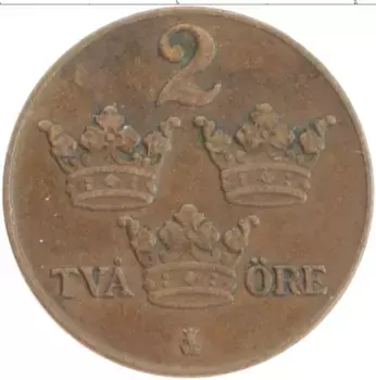 Монета 2 эре Швеции 1940 года Бронза Густав V