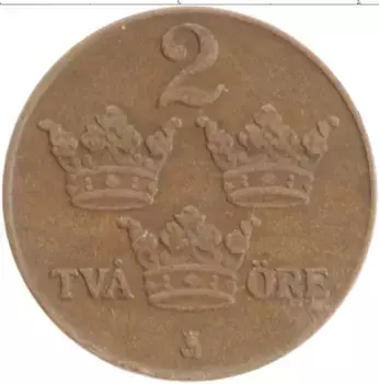 Монета 2 эре Швеции 1941 года Бронза Густав V
