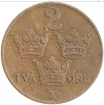 Монета 2 эре Швеции 1941 года Бронза Густав V