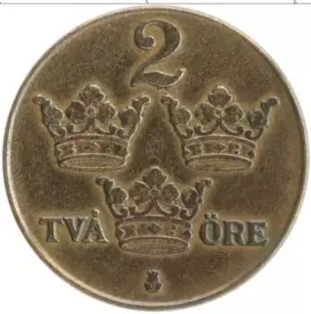 Монета 2 эре Швеции 1941 года Бронза Густав V