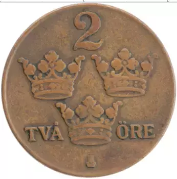 Монета 2 эре Швеции 1942 года Бронза Густав V