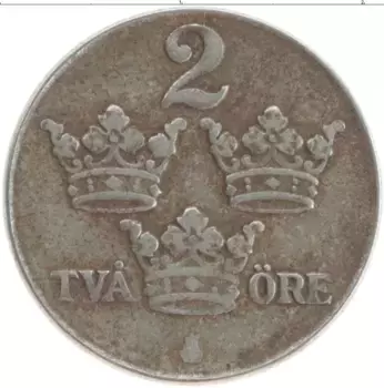Монета 2 эре Швеции 1942 года Железо Густав V