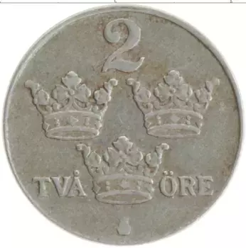 Монета 2 эре Швеции 1942 года Железо Густав V