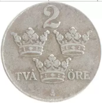 Монета 2 эре Швеции 1943 года Железо Густав V