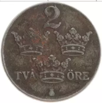 Монета 2 эре Швеции 1944 года Железо Густав V
