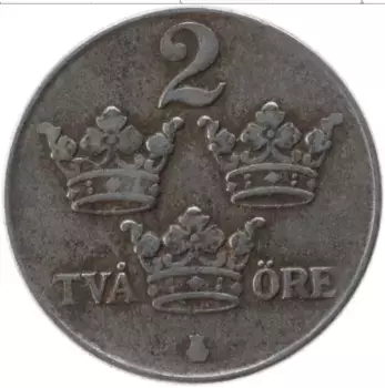 Монета 2 эре Швеции 1946 года Железо Густав V