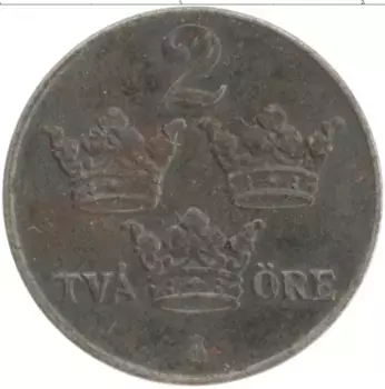 Монета 2 эре Швеции 1946 года Железо Густав V