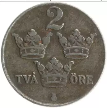 Монета 2 эре Швеции 1947 года Железо Густав V