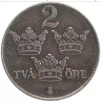 Монета 2 эре Швеции 1948 года Железо Густав V