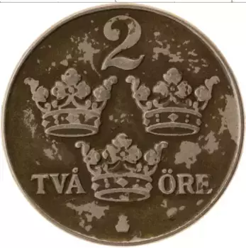 Монета 2 эре Швеции 1949 года Железо Густав V