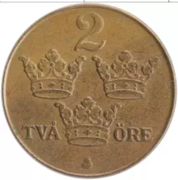 Монета 2 эре Швеции 1950 года Бронза Густав V