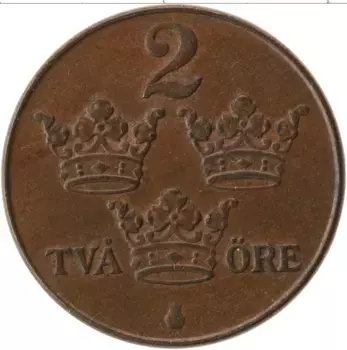 Монета 2 эре Швеции 1950 года Медь Густав Адольф