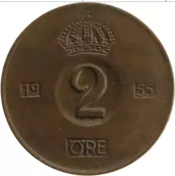 Монета 2 эре Швеции 1955 года Бронза Густав VI Адольф