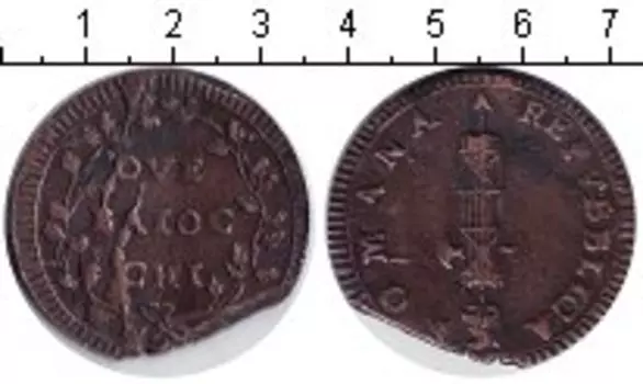 Монета 2 байоччи Италии Медь Repubblica Romana