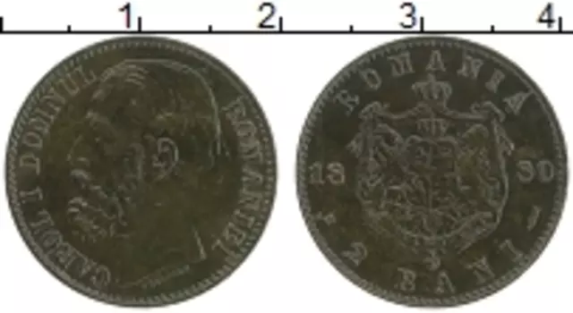 Монета 2 бани Румынии 1880 года Медь Кароль I