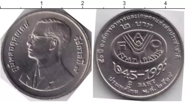 Монета 2 бата Таиланда 1995 года Медно-никель ФАО