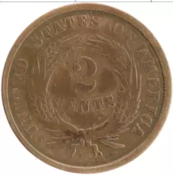 Монета 2 цента Америки 1864 года Медь