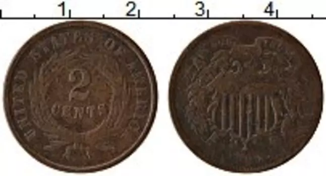 Монета 2 цента Америки 1864 года Медь Герб