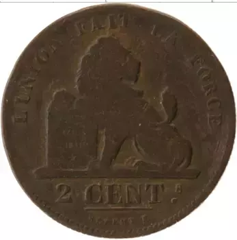 Монета 2 цента Бельгии 1835 года Медь
