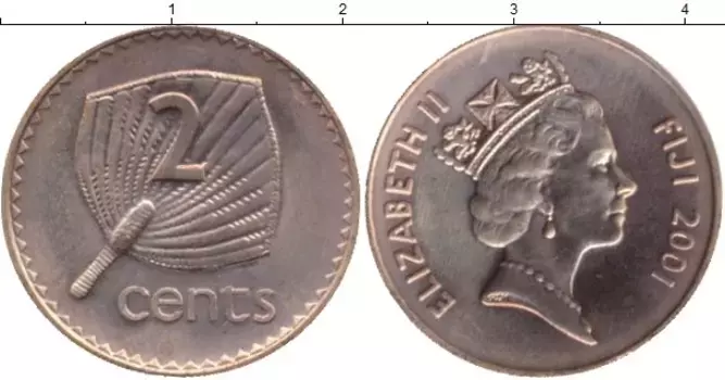 Монета 2 цента Фиджи 2001 года Бронза Елизавета II