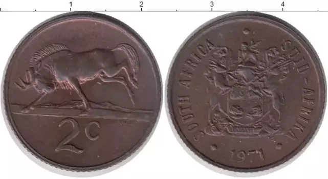 Монета 2 цента Южно Африканской Республики 1971 года Бронза