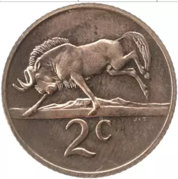 Монета 2 цента Южно Африканской Республики 1972 года Бронза
