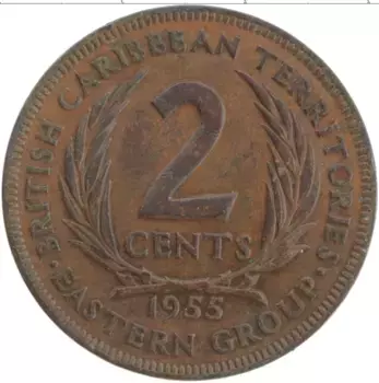 Монета 2 цента Кариб 1955 года Бронза Елизавета II