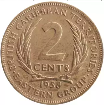 Монета 2 цента Кариб 1958 года Бронза Елизавета II