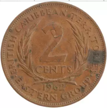 Монета 2 цента Кариб 1962 года Бронза Елизавета II