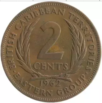 Монета 2 цента Кариб 1962 года Бронза Елизавета II