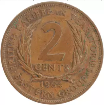 Монета 2 цента Кариб 1964 года Бронза Елизавета II