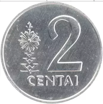 Монета 2 цента Литвы 1991 года Алюминий