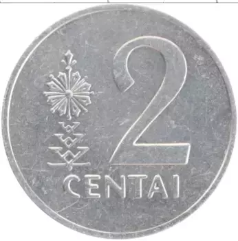 Монета 2 цента Литвы 1991 года Алюминий