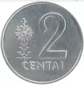 Монета 2 цента Литвы 1991 года Алюминий