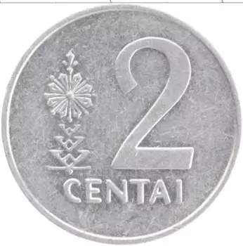 Монета 2 цента Литвы 1991 года Алюминий