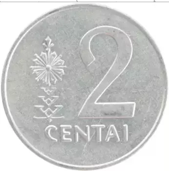 Монета 2 цента Литвы 1991 года Алюминий