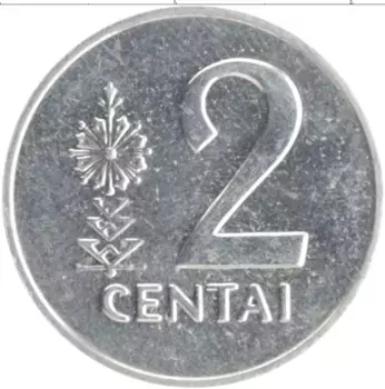 Монета 2 цента Литвы 1991 года Алюминий