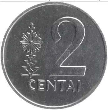 Монета 2 цента Литвы 1991 года Алюминий