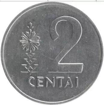 Монета 2 цента Литвы 1991 года Алюминий