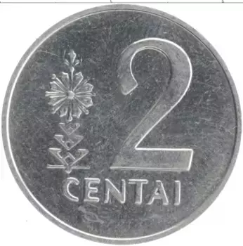 Монета 2 цента Литвы 1991 года Алюминий