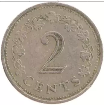 Монета 2 цента Мальты 1972 года Медно-никель