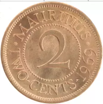 Монета 2 цента Маврикия 1969 года Медь Елизавета II